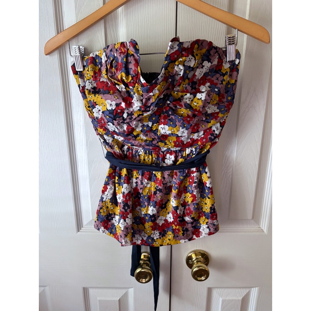 porridge‎ anthropologie Multicolor Floral Strapless Belted Peplum Top 4